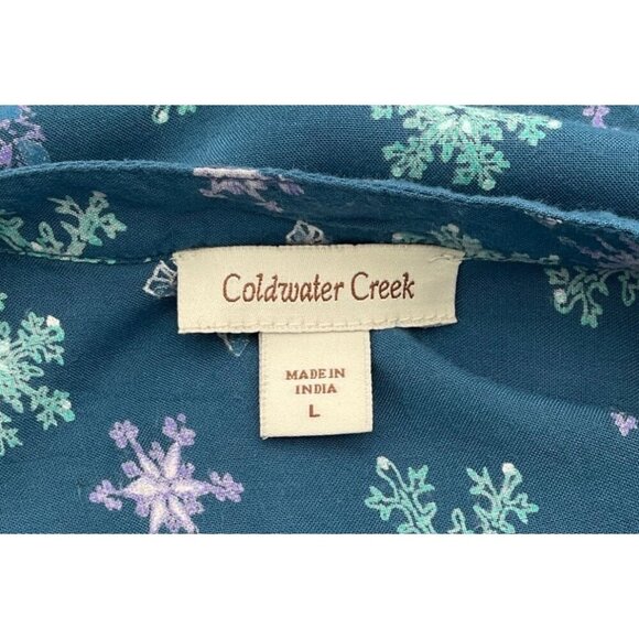 Coldwater Creek 3/4 Sleeve Pintuck Snowflake Whimsy Tunic Large Blue Aqua Purple - Picture 5 of 8